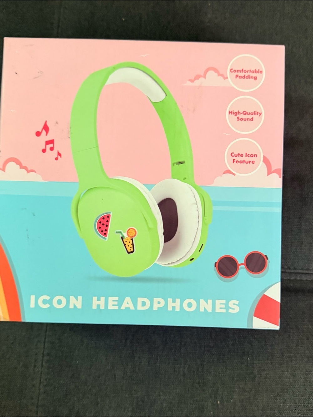 ICON Green Over-Ear Kids Headphones with Cute Fruit Icons